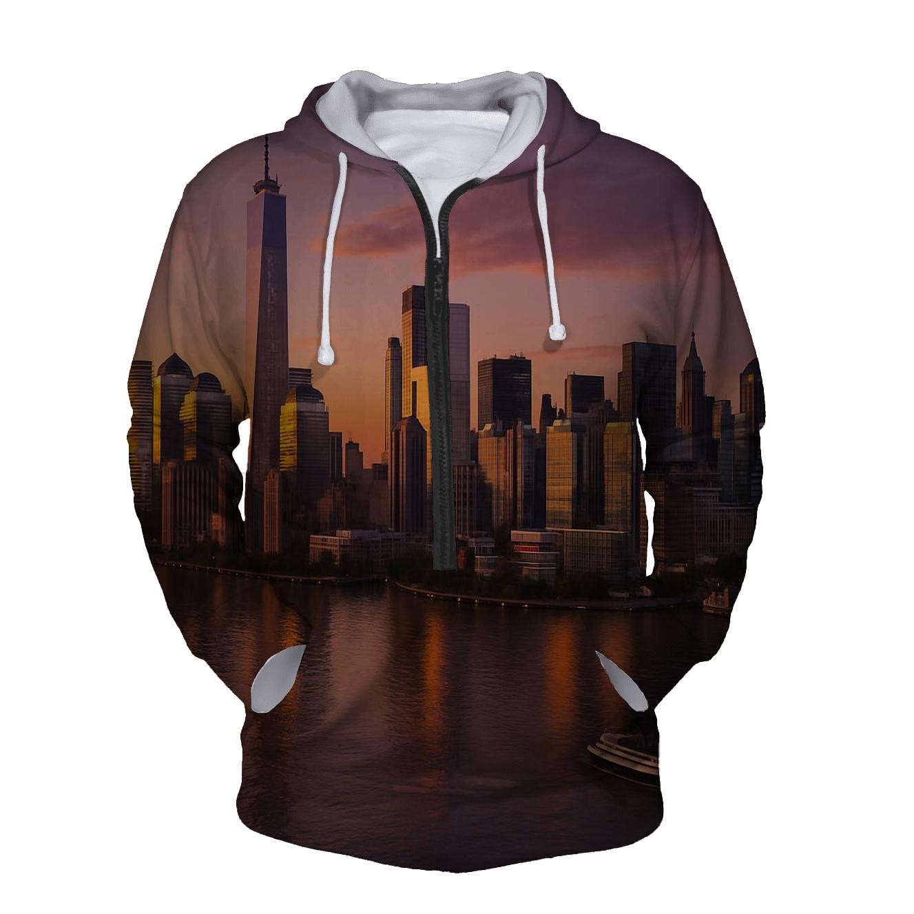 Sunset Reflections Over Hudson River And Manhattan Skyline designer hoodies