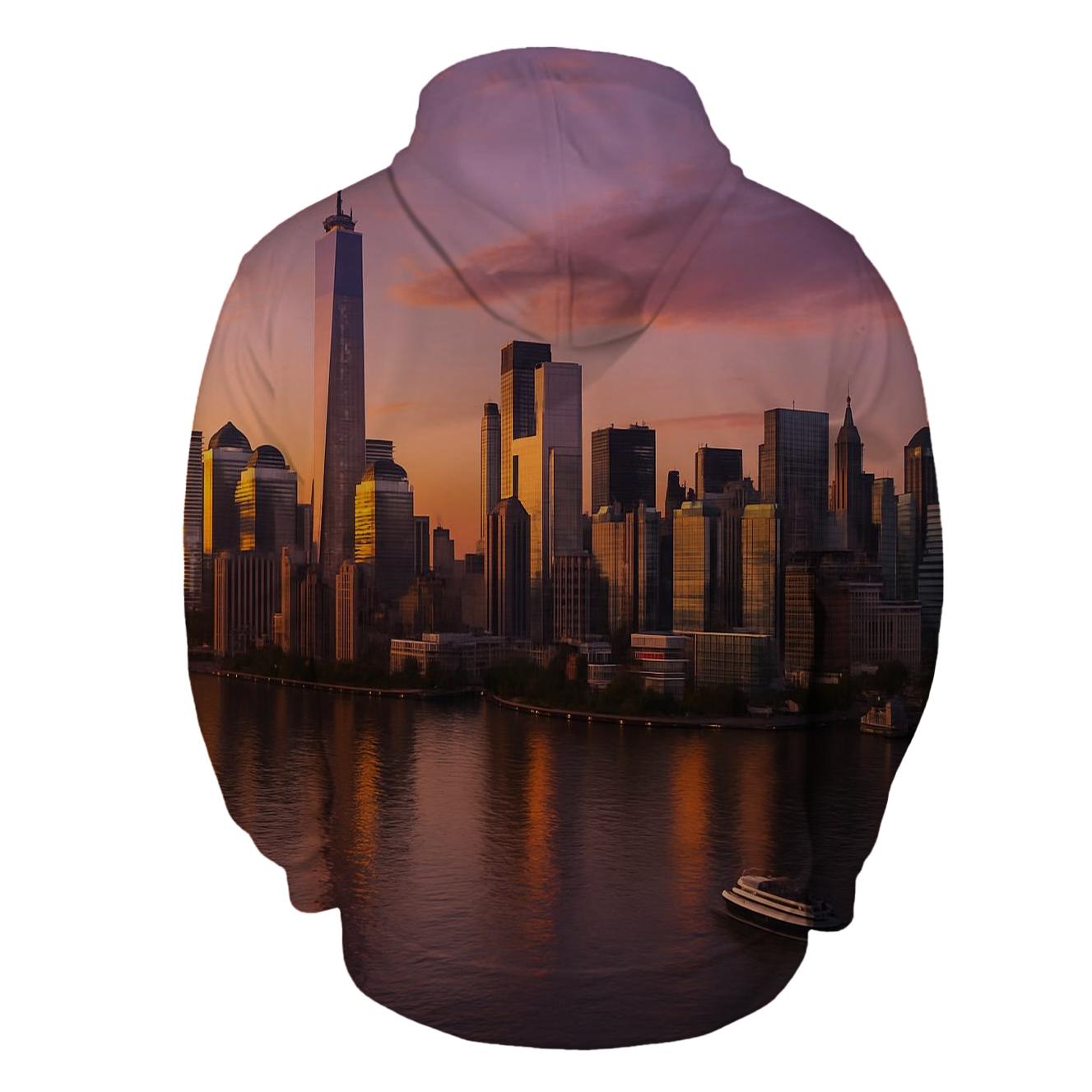 Sunset Reflections Over Hudson River And Manhattan Skyline designer hoodies