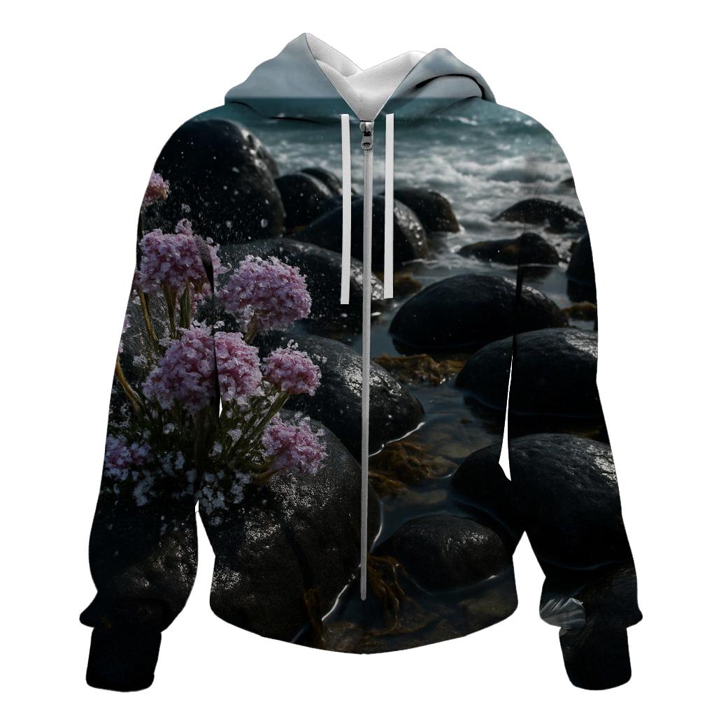 Tidewashed Sea Lavender On Coastal Rocks printed hoodies