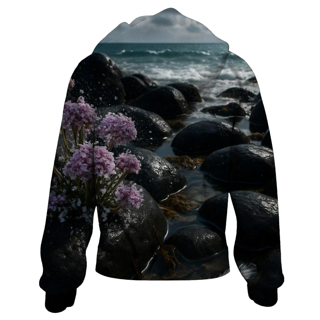 Tidewashed Sea Lavender On Coastal Rocks printed hoodies