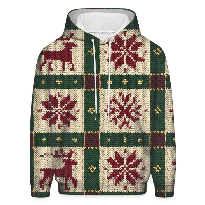 Starlit Reindeer Plaid Tapestry Design pullover hoodies