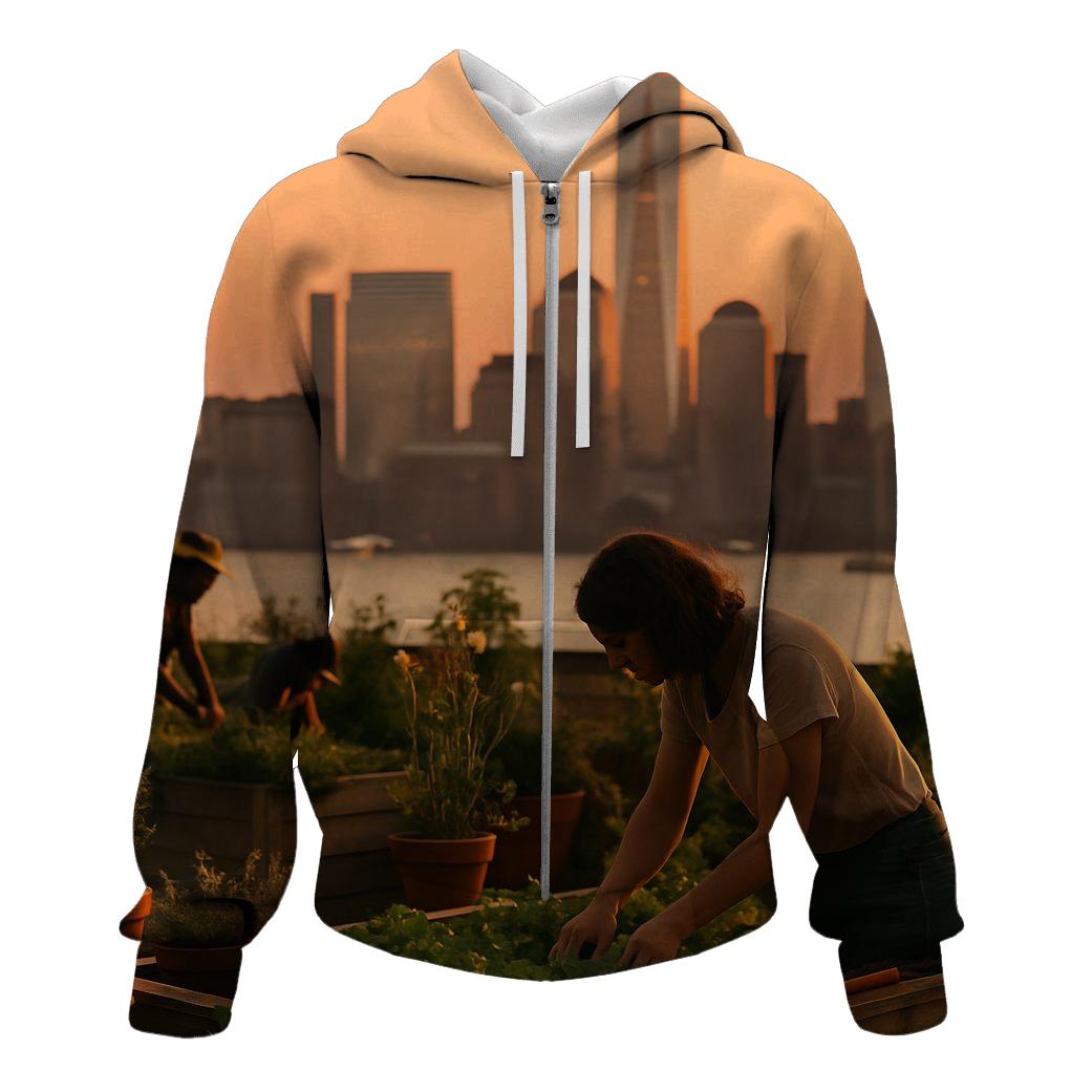 Sunset Rooftop Garden Over Lower Manhattan lightweight hoodies