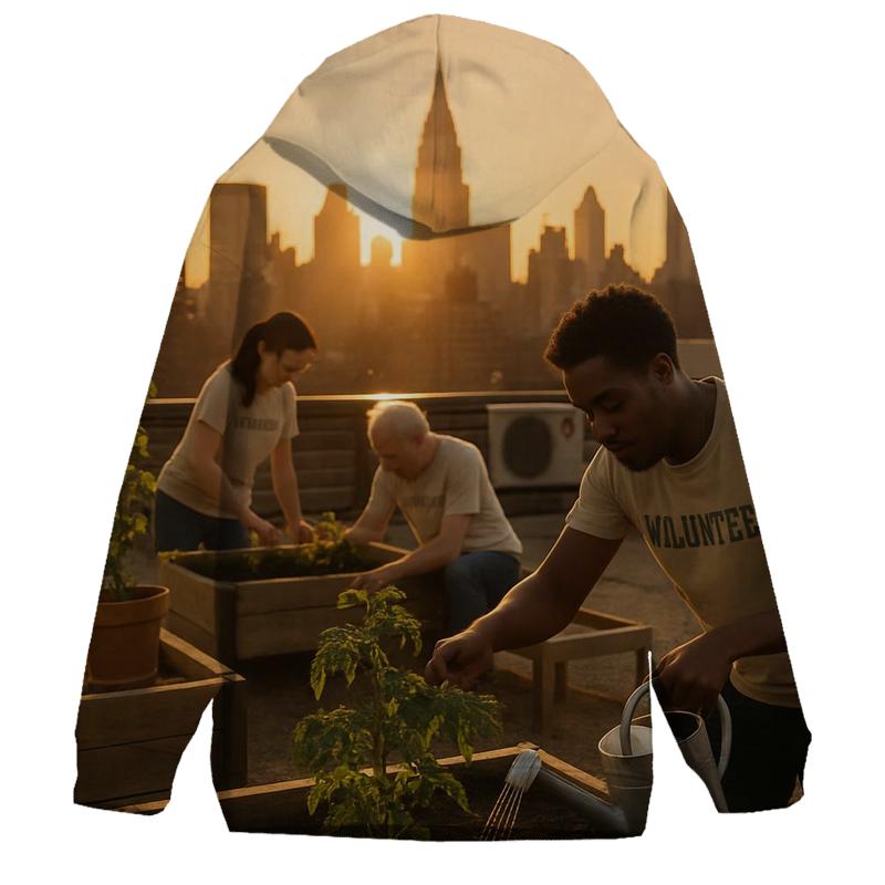 Rooftop Community Garden At Sunset printed hoodies