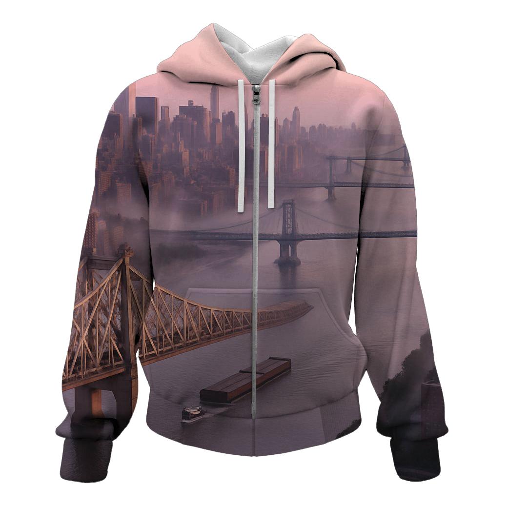 Aerial Dawn Over East River Bridges lightweight hoodies