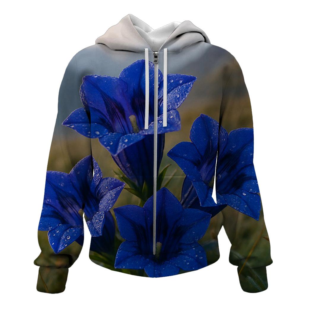 Morning Dew On Alpine Gentian Cluster graphic hoodies