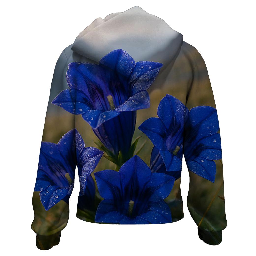 Morning Dew On Alpine Gentian Cluster graphic hoodies