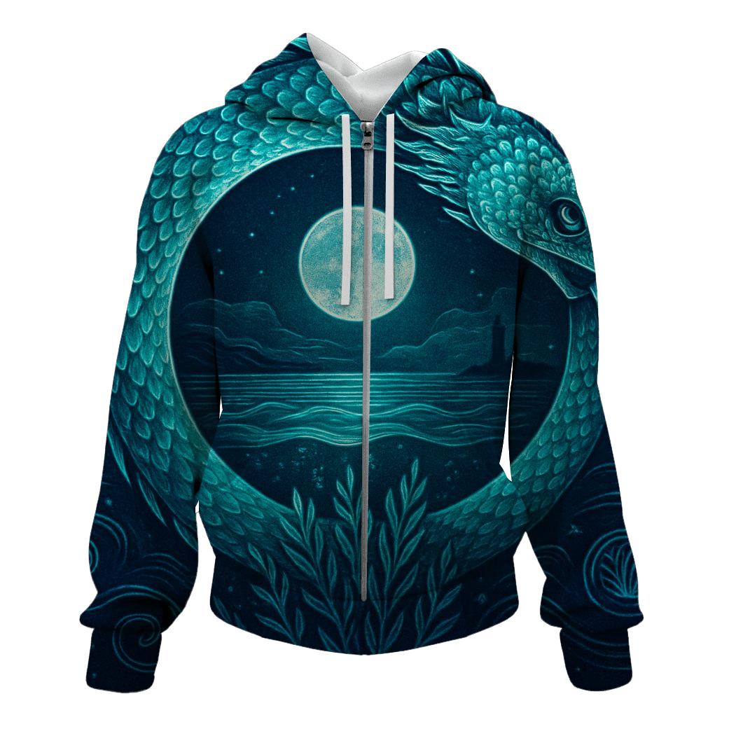 Bioluminescent Tide Serpent graphic hoodies