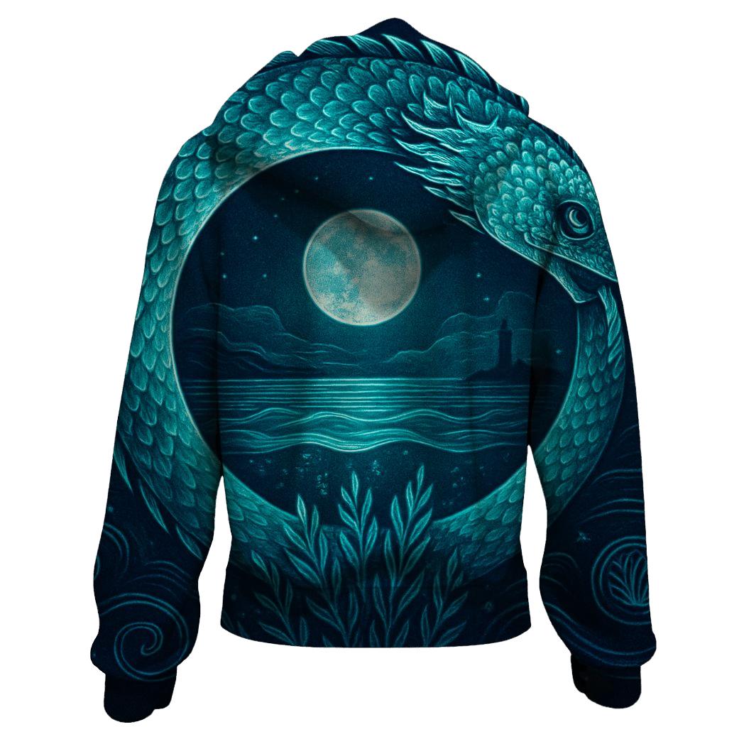 Bioluminescent Tide Serpent graphic hoodies