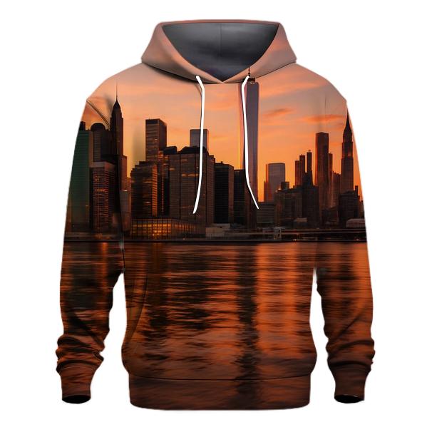 Sunset Reflection On Manhattan Waterfront embroidered hoodies