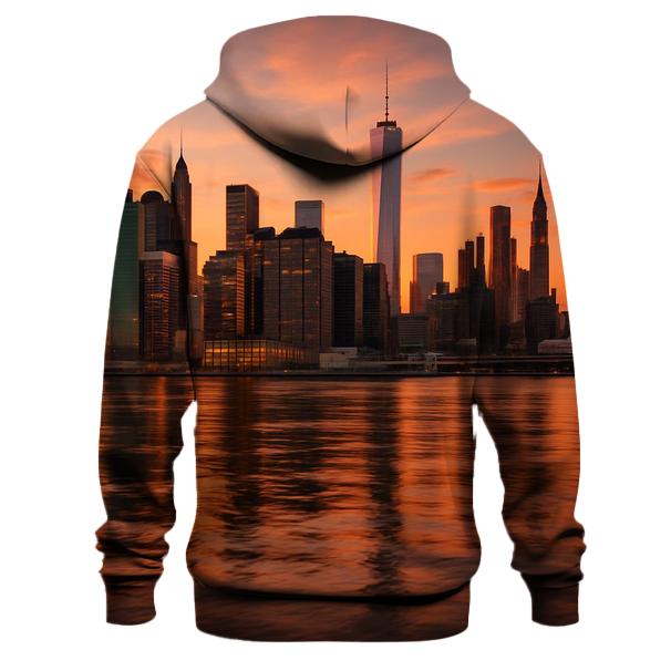 Sunset Reflection On Manhattan Waterfront embroidered hoodies