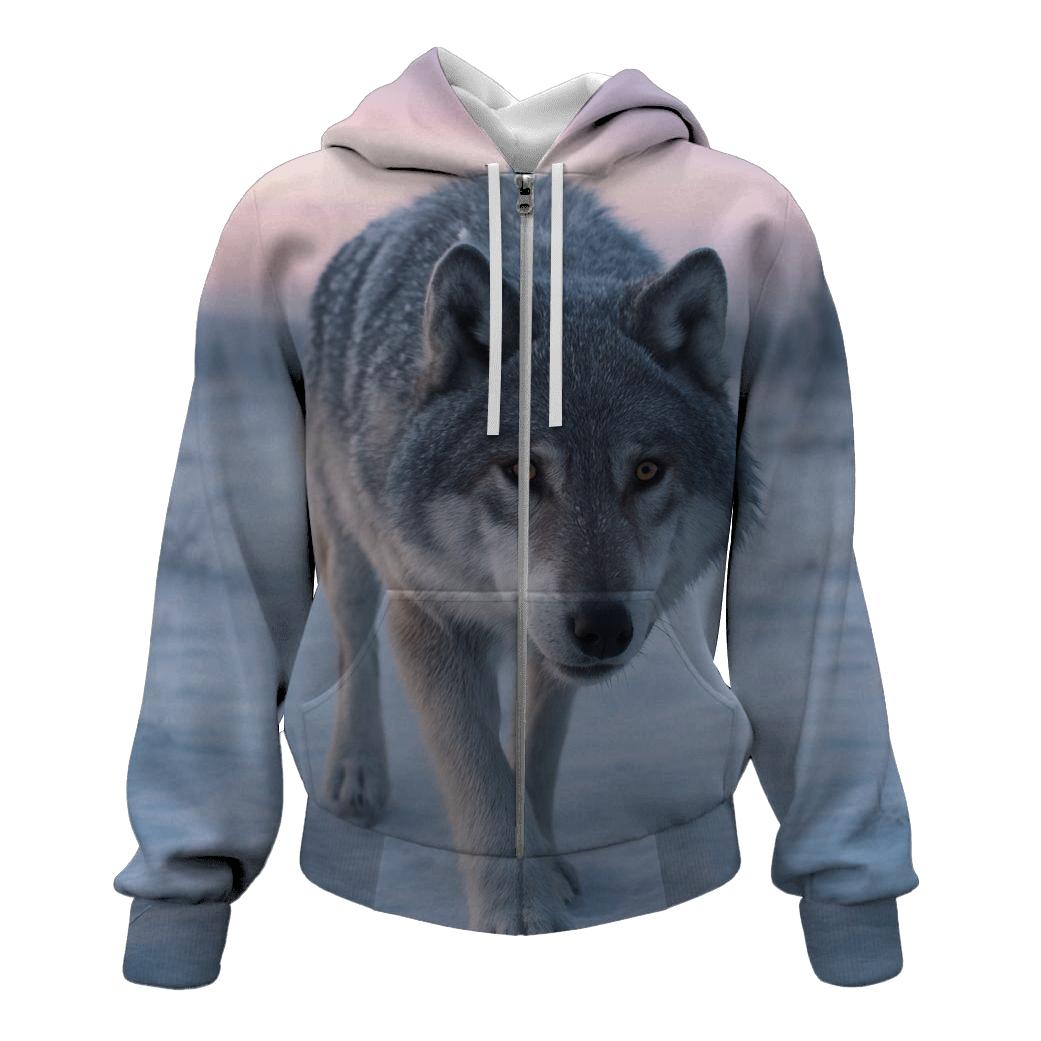 Lone Wolf Navigating Frozen Tundra heavyweight hoodies