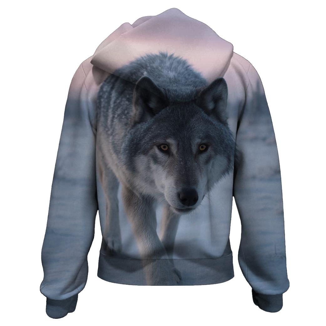 Lone Wolf Navigating Frozen Tundra heavyweight hoodies