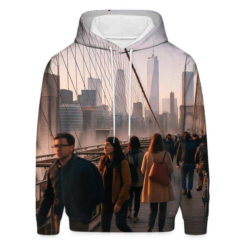Morning Rush At Brooklyn Bridge With Skyline Glow heavyweight hoodies