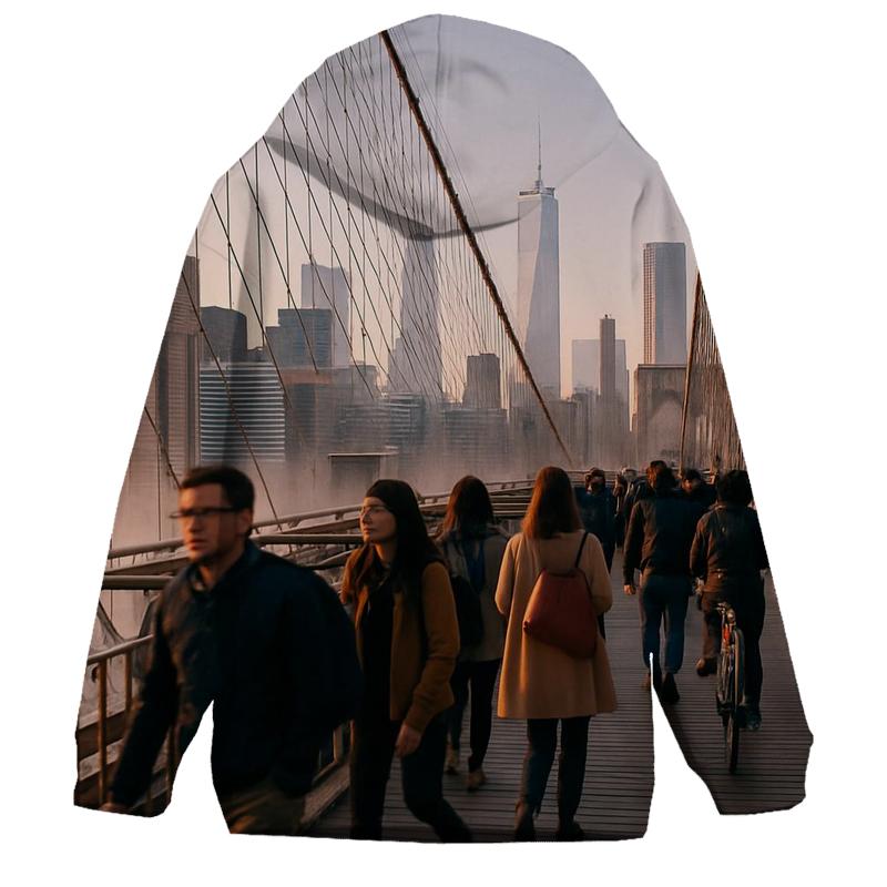 Morning Rush At Brooklyn Bridge With Skyline Glow heavyweight hoodies