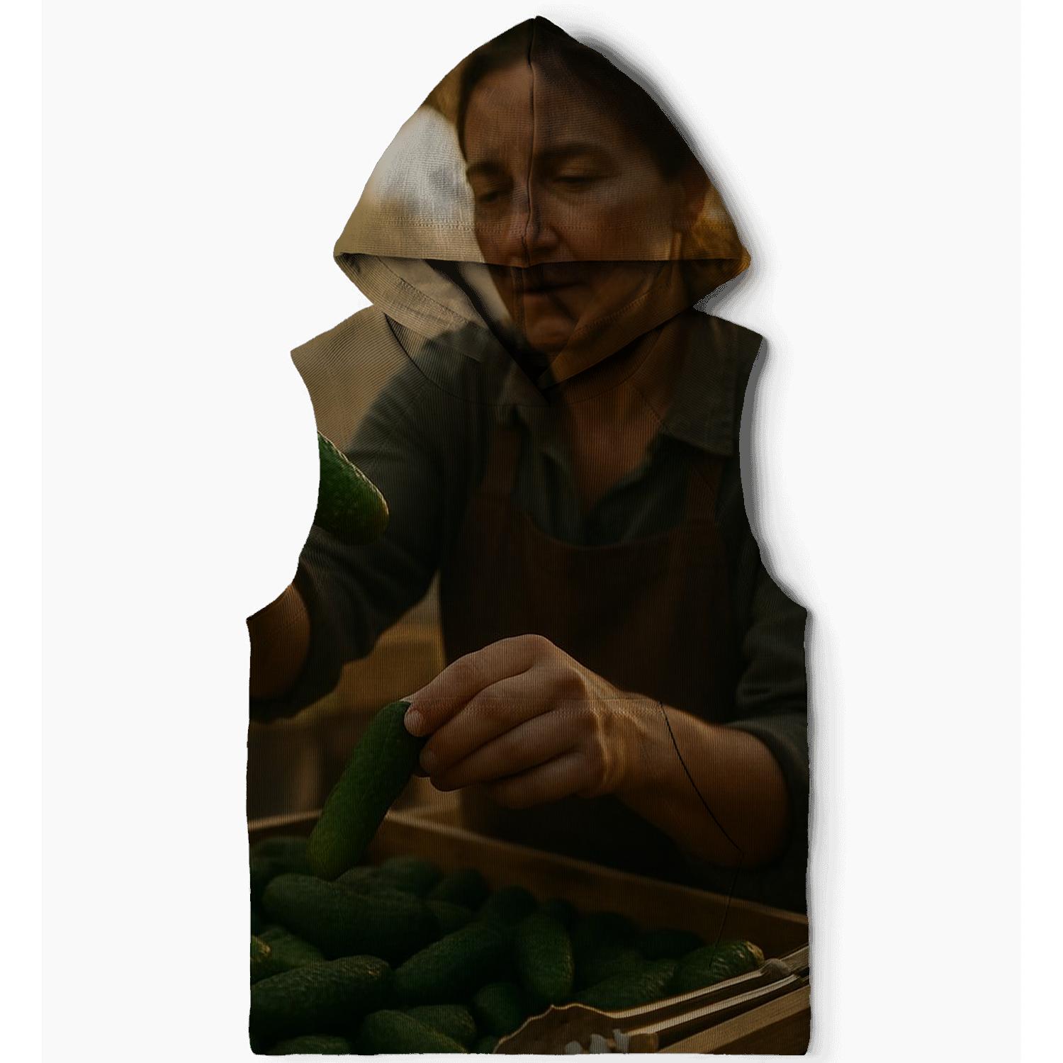 Market Seller Inspecting Cornichon Harvest embroidered hoodies