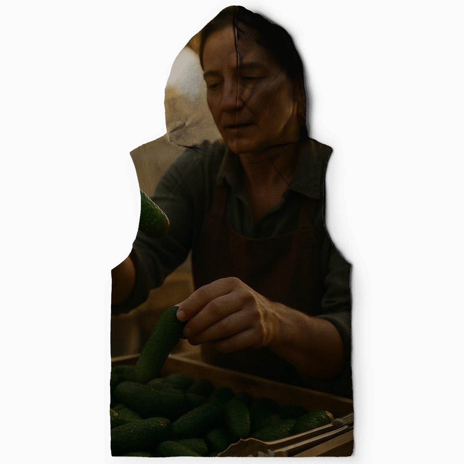 Market Seller Inspecting Cornichon Harvest embroidered hoodies