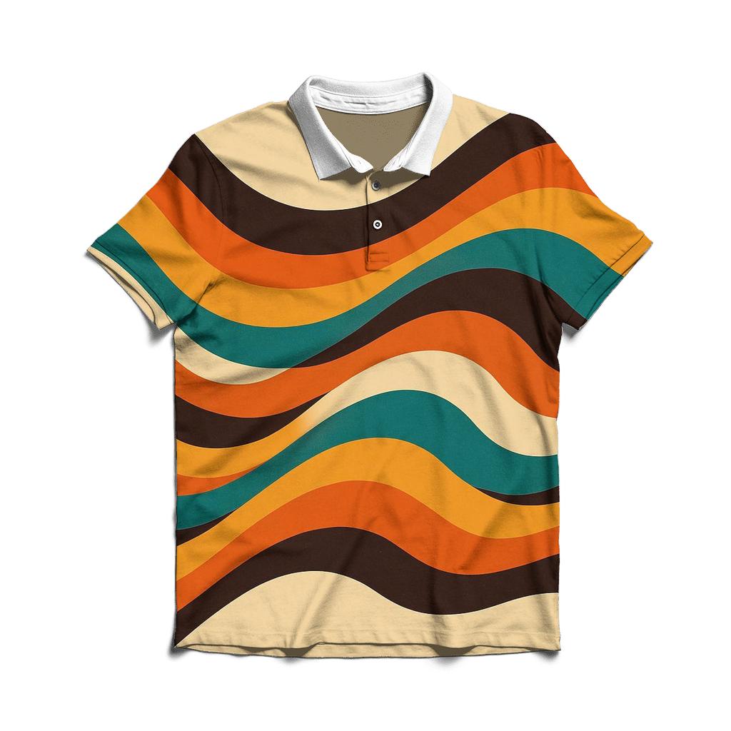 Cosmic Groovy Waves premium cotton polo shirts