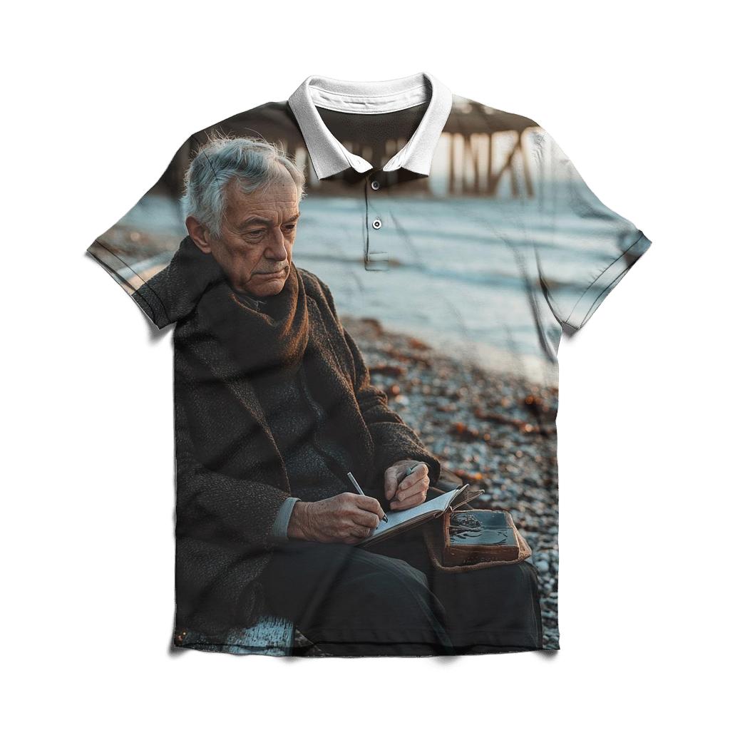 Graham Greene Writing On A Coastal Bench designer slim fit polos