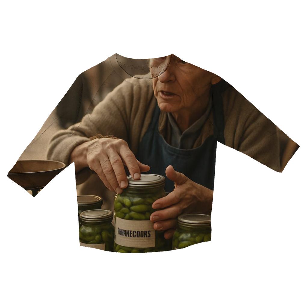 Elderly Parisian Pickle Vendor Tending Cornichon Jars cotton quarter sleeve shirts