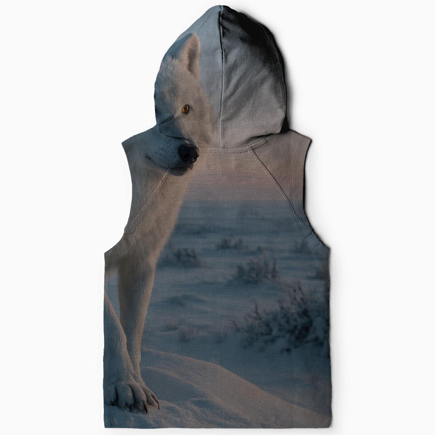 Lone Arctic Wolf Surveying Snowbound Tundra premium hoodies