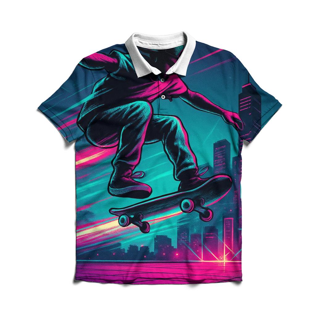 Neon Velocity Skateboarding branded logo polo shirts