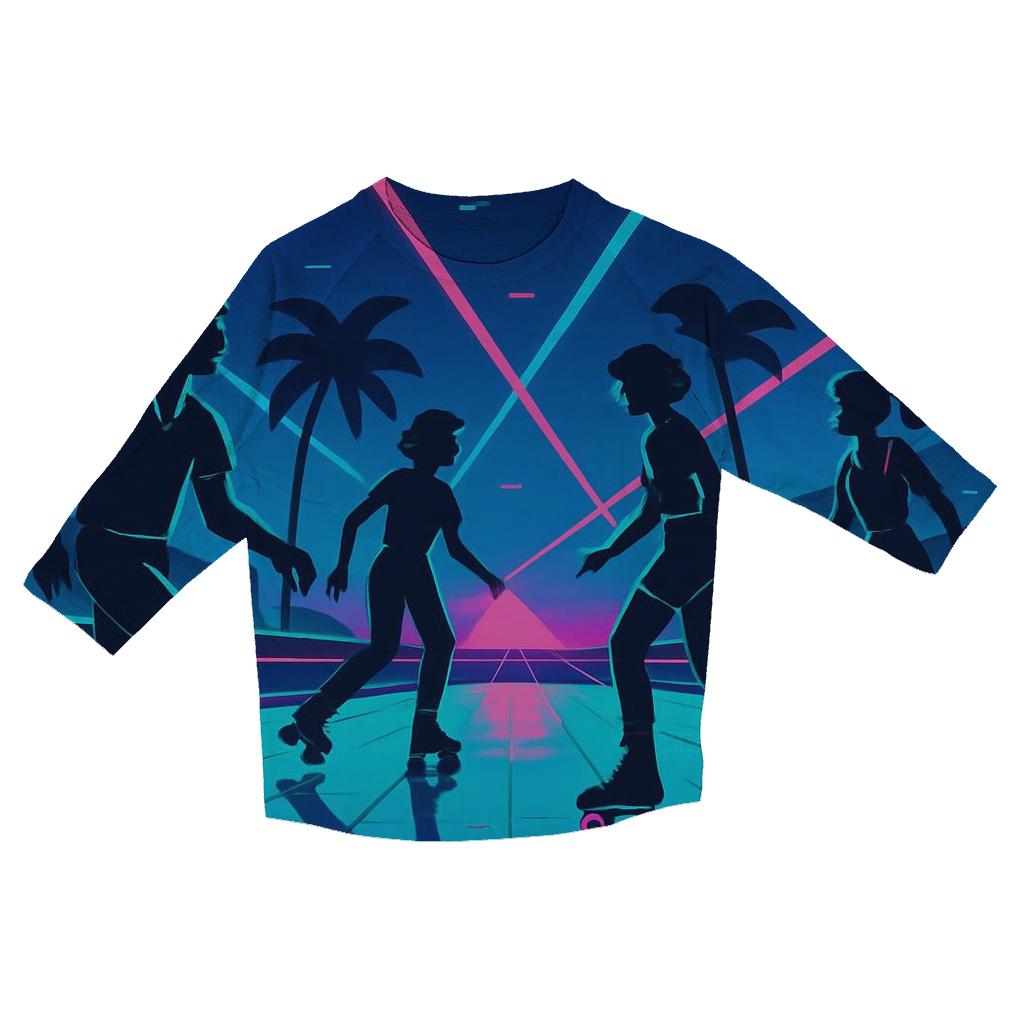 Neon Roller Rink Reverie printed three quarter sleeve shirts