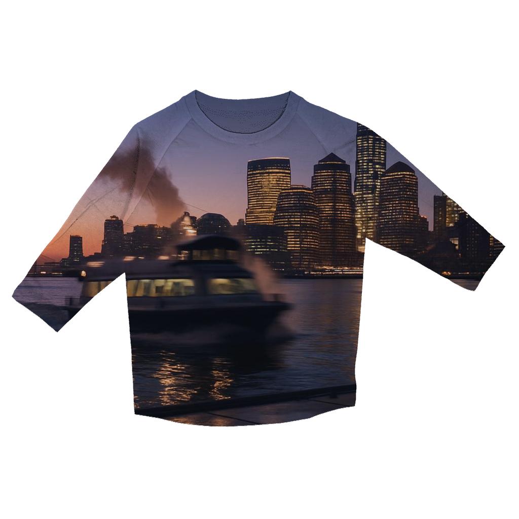 Hudson River Dawn Over Lower Manhattan designer 3/4 sleeve blouses