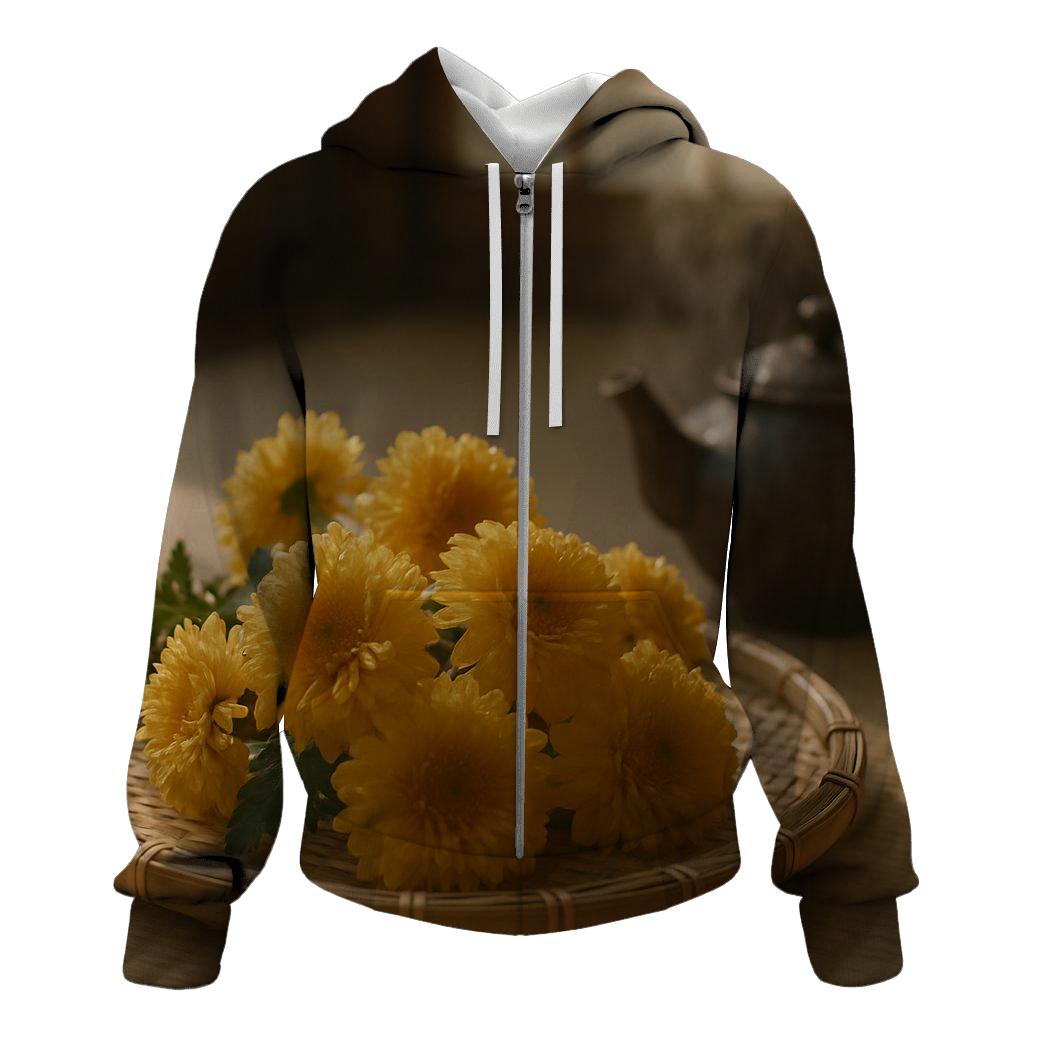 Tea House Chrysanthemum Harvest zip-up hoodies