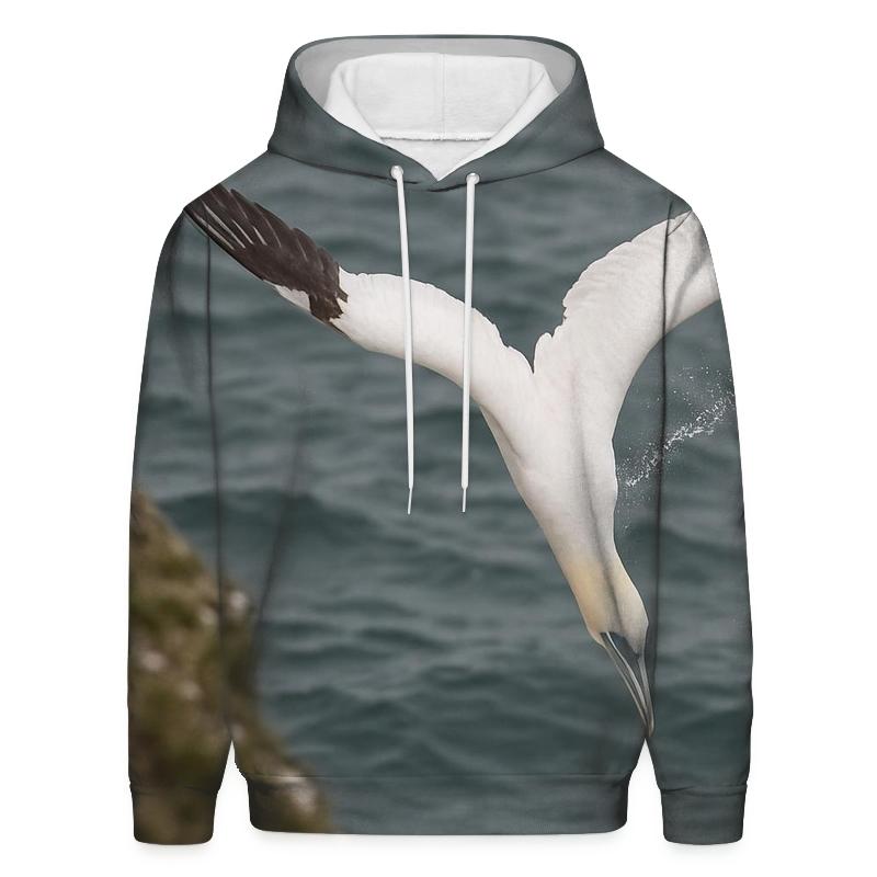 Cliff-Edge Plunge — Northern Gannet graphic hoodies
