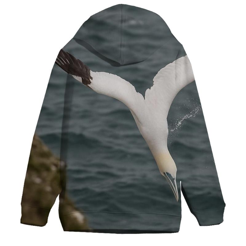 Cliff-Edge Plunge — Northern Gannet graphic hoodies