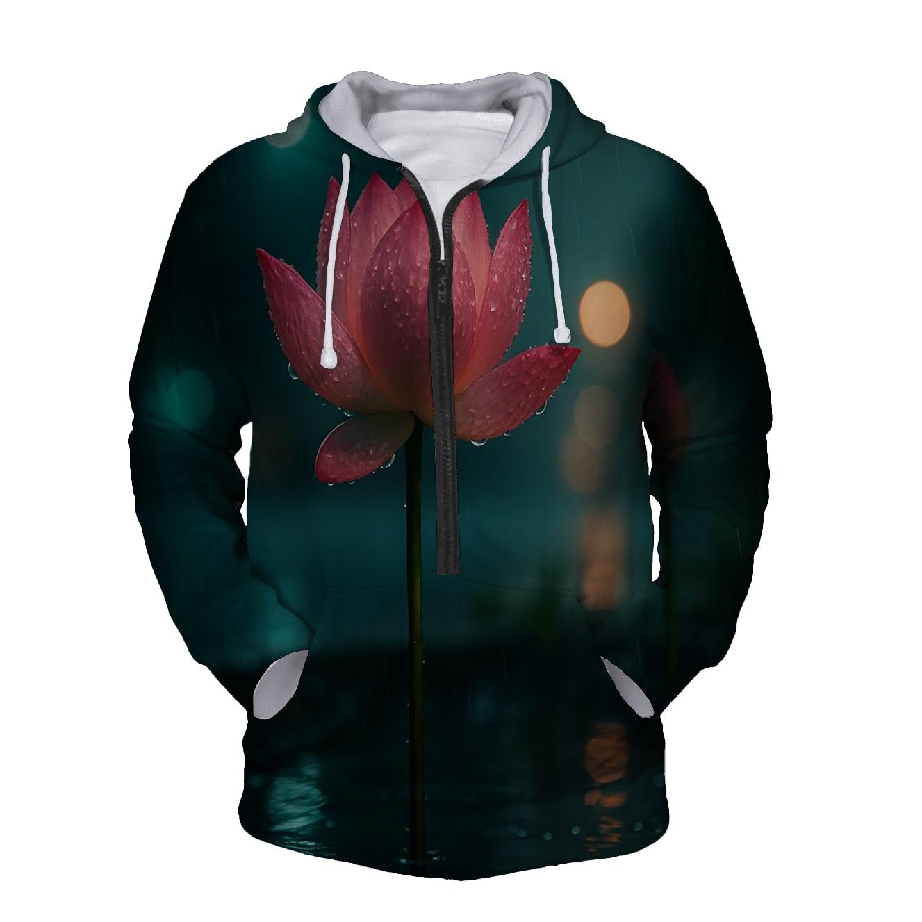 Midnight Lotus In Urban Rain Garden lightweight hoodies