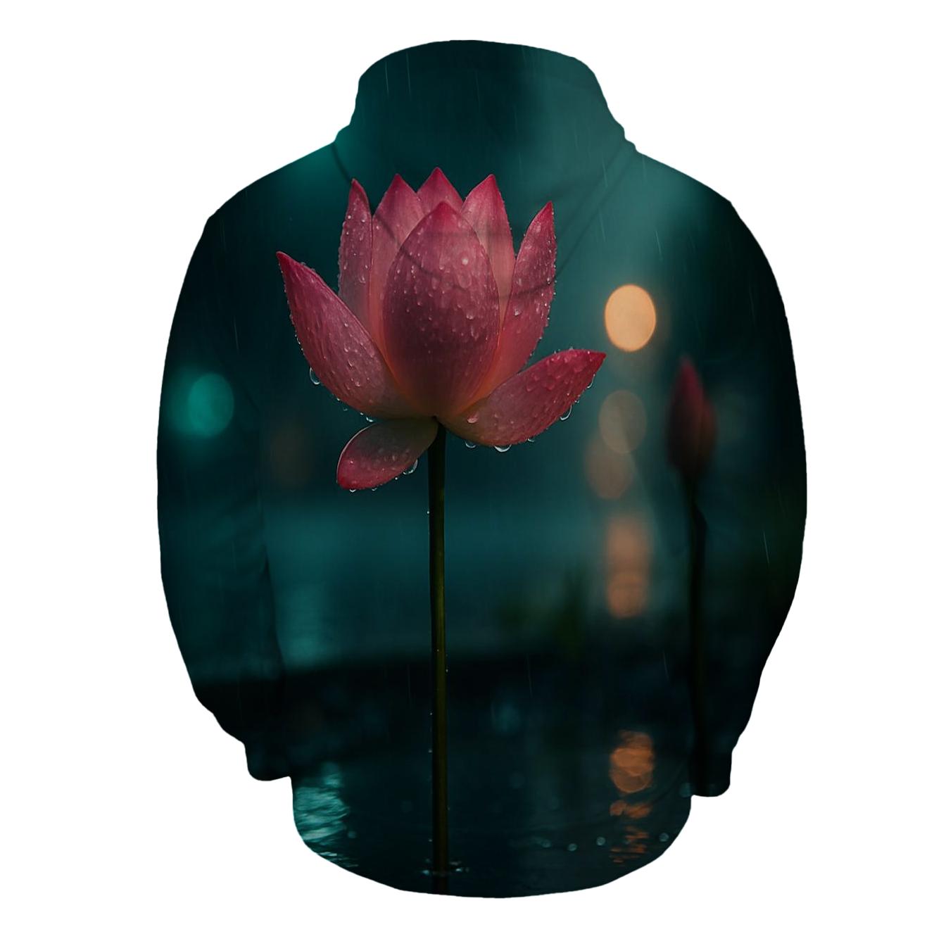 Midnight Lotus In Urban Rain Garden lightweight hoodies