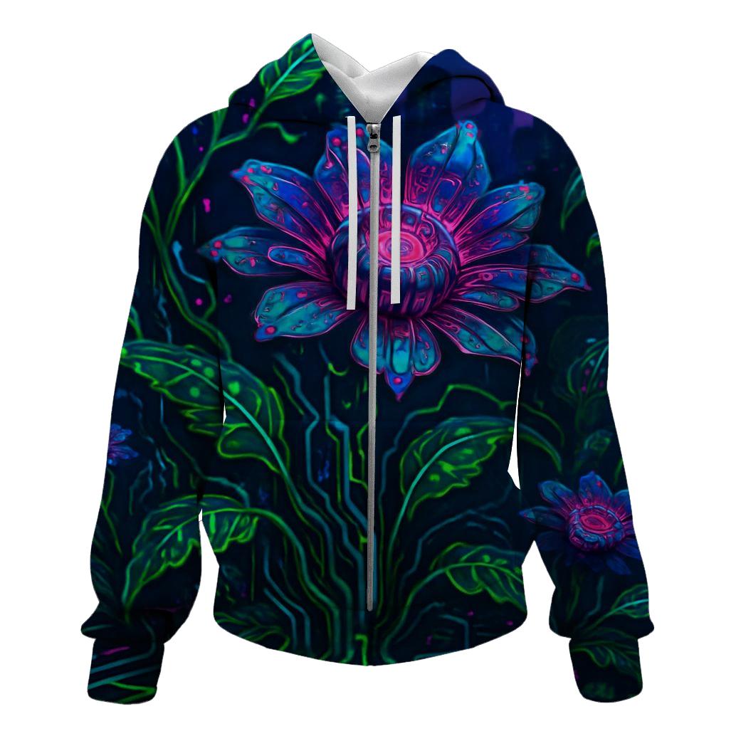 Cybernetic Garden Bloom zip-up hoodies