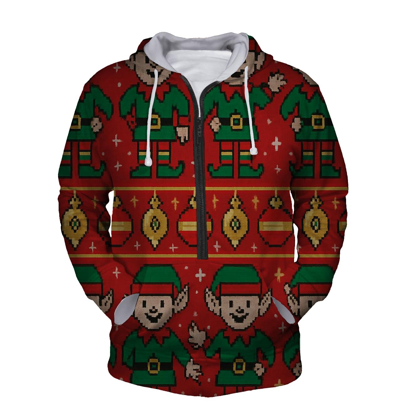 Festive Elves And Ornament Garland Design printed hoodies