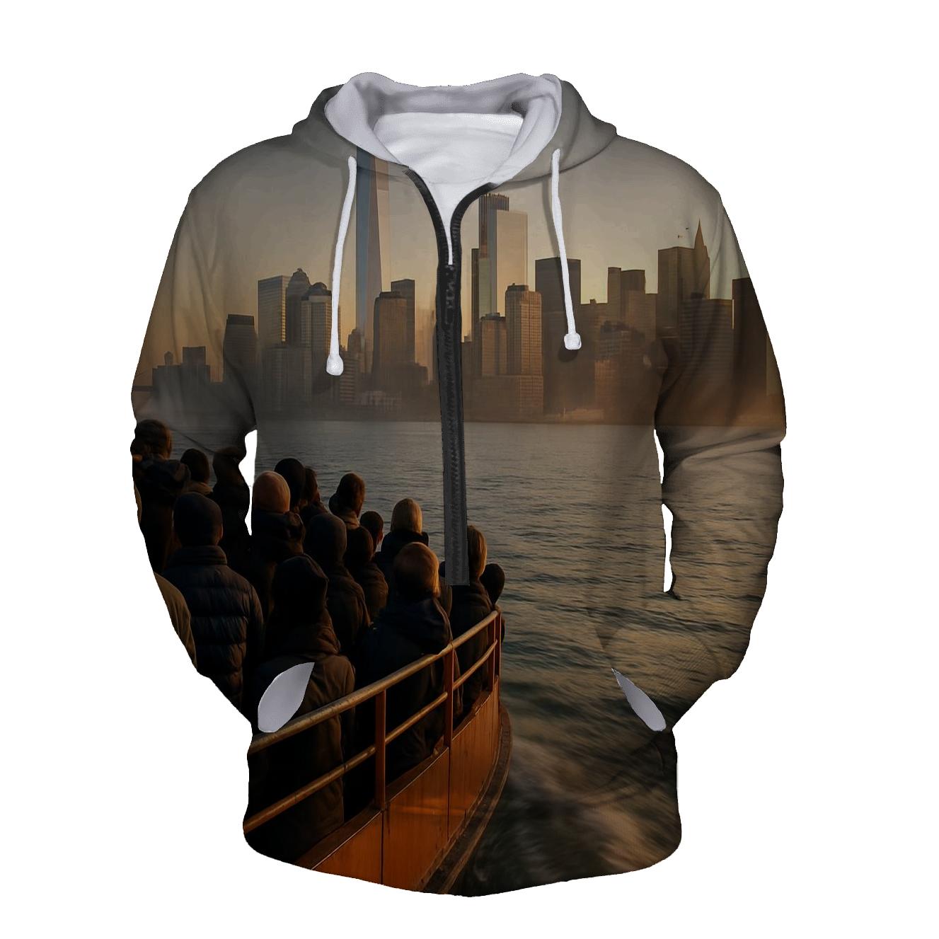 Sunrise Ferry Crossing Past Lower Manhattan premium hoodies