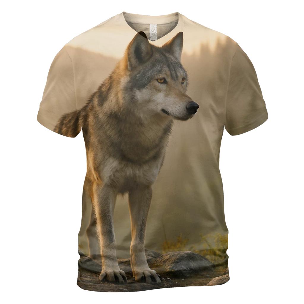The Lone Wolfs Morning Vigil vibrant all-over design tees