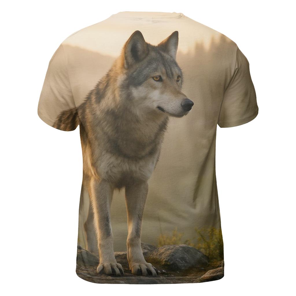 The Lone Wolfs Morning Vigil vibrant all-over design tees