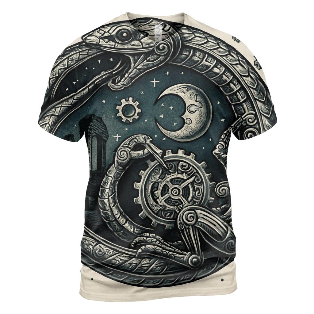 Lunar Ouroboros Mechanist creative print fashion shirts