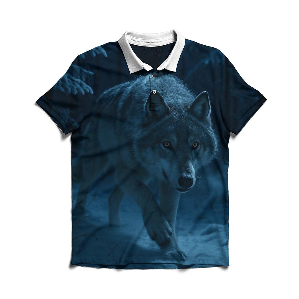 Midnight Hunt In Snowy Boreal Forest personalized polo shirts