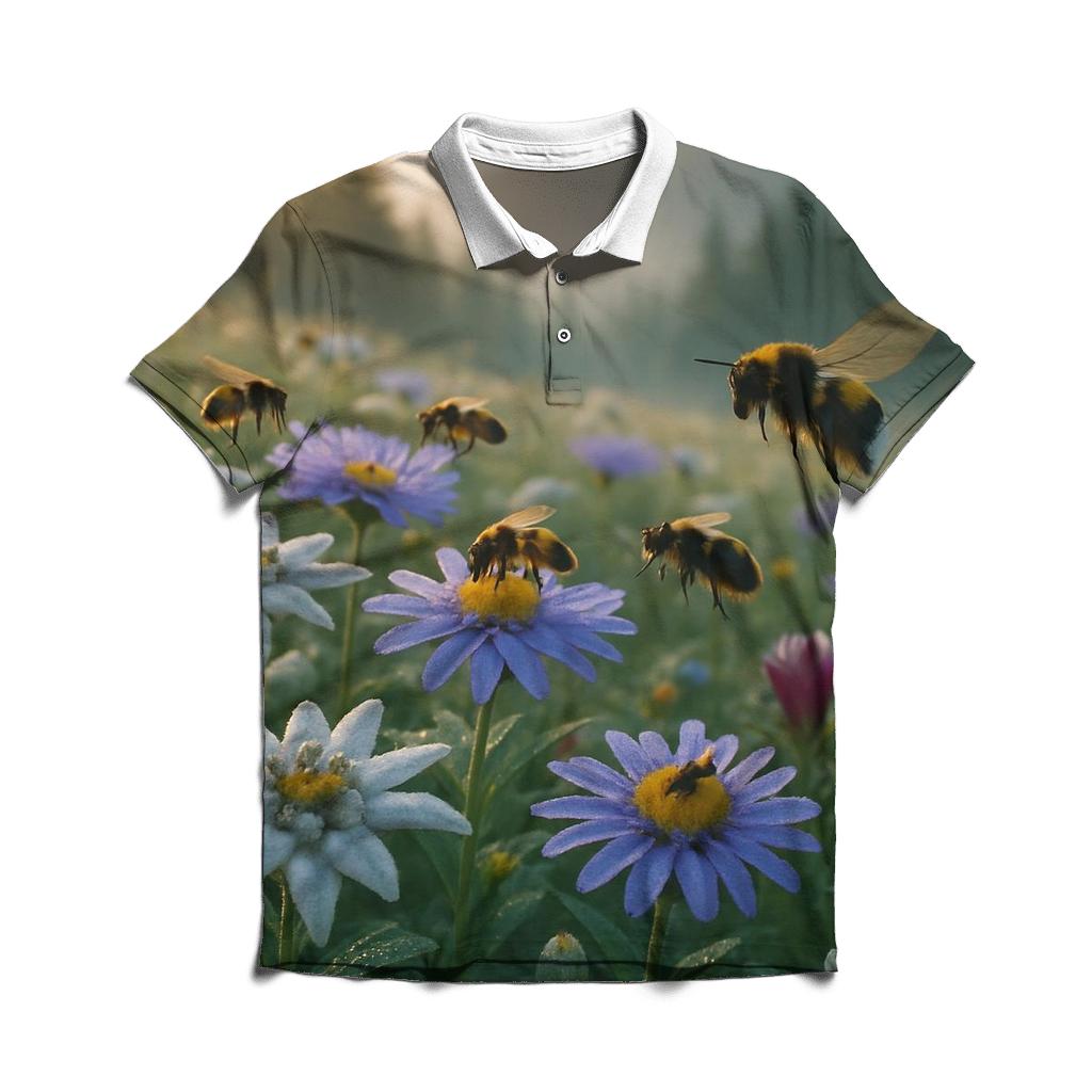 Alpine Pollinator Meadow At Dawn branded logo polo shirts