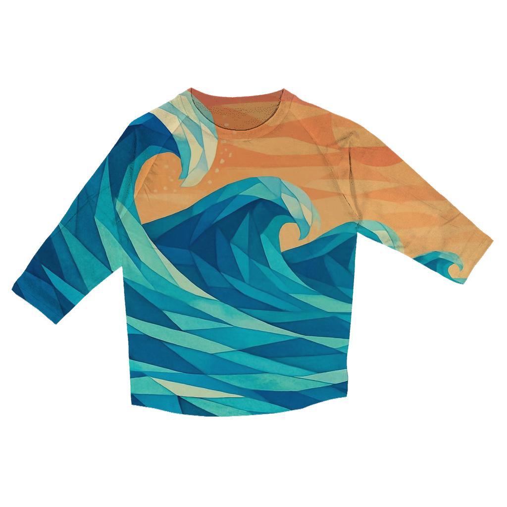 Geometric Ocean Waves personalized 3/4 sleeve tees