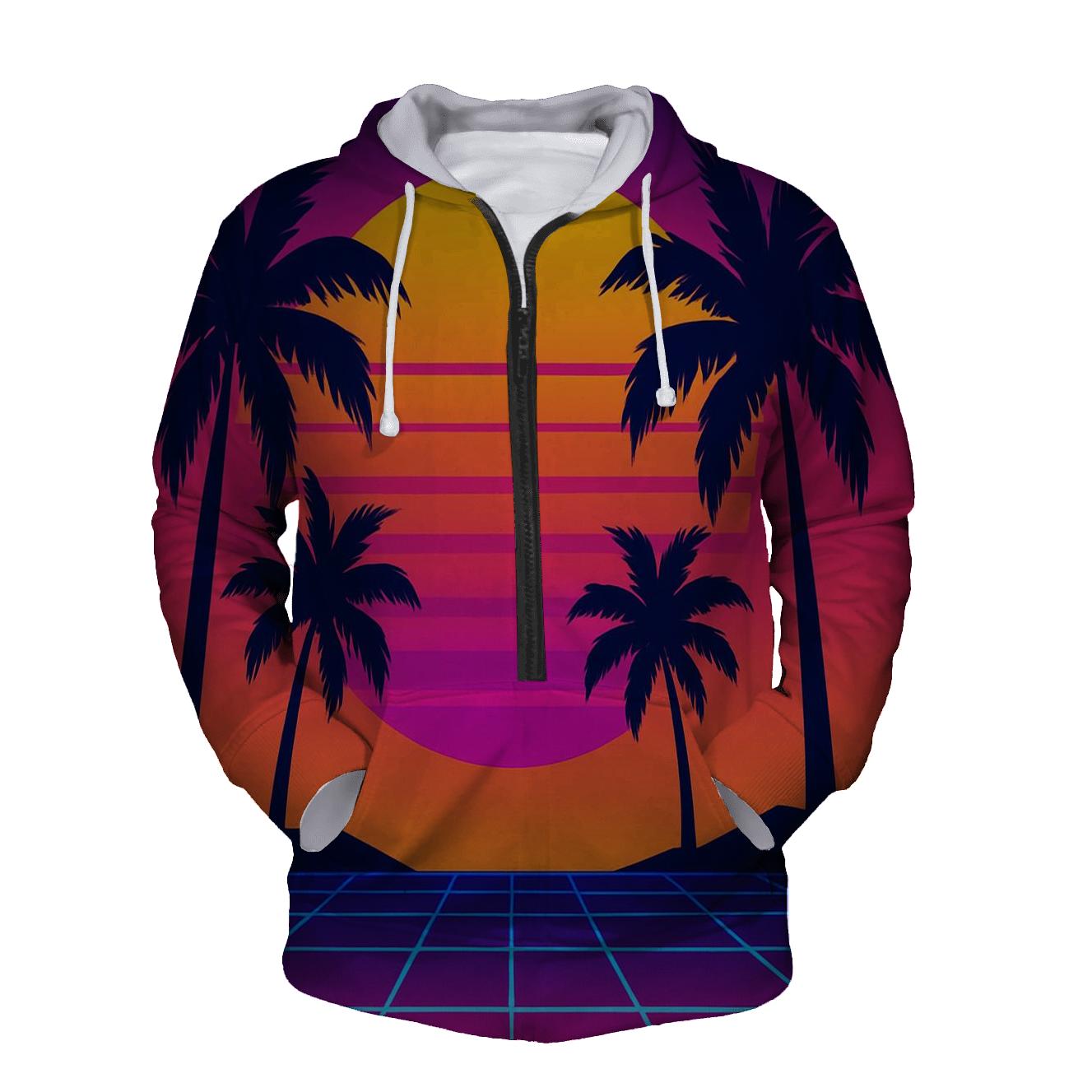 Neon Sunset Palm zip-up hoodies