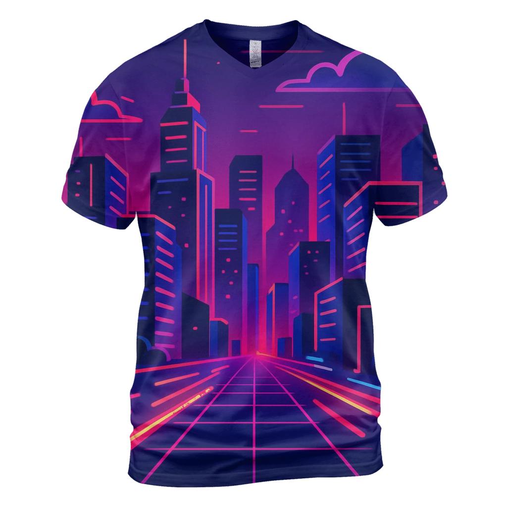Cyber City Neon Rush artistic all-over print tops