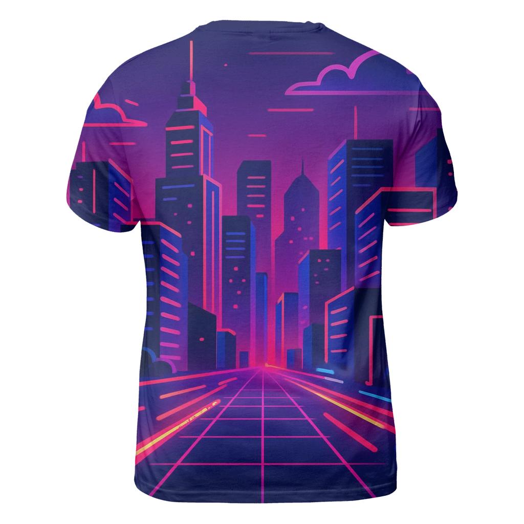 Cyber City Neon Rush artistic all-over print tops