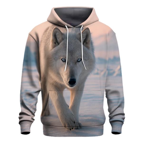 Lone Arctic Wolf Navigating Frozen Wilderness printed hoodies