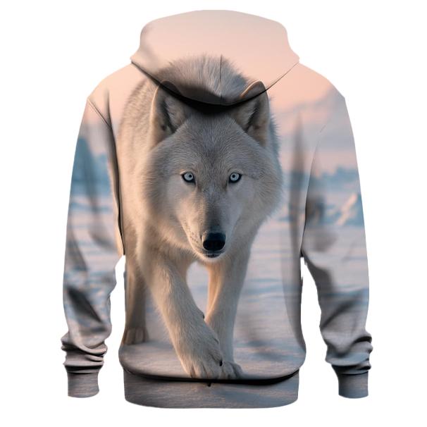 Lone Arctic Wolf Navigating Frozen Wilderness printed hoodies