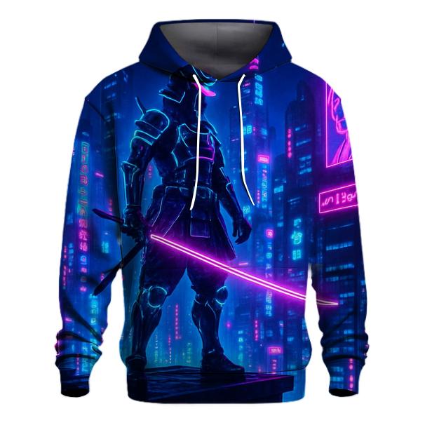 Neon Cyber Samurai Skyline hoodie designs