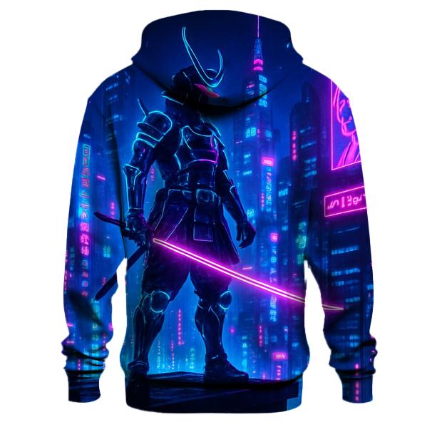 Neon Cyber Samurai Skyline hoodie designs