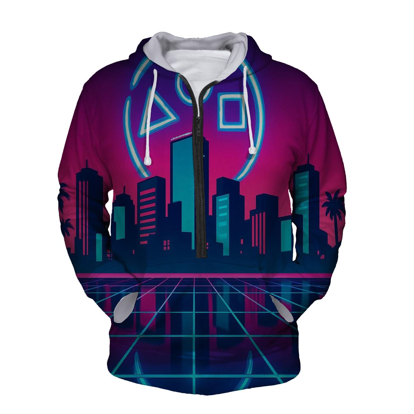 Neon Skyline Carousel zip-up hoodies
