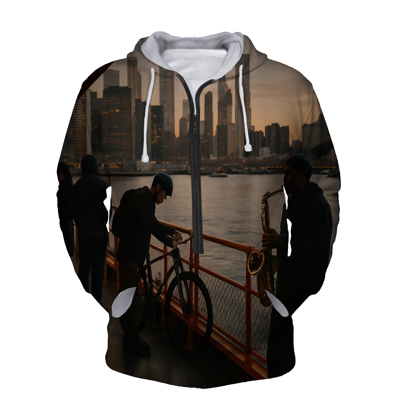 Dawn Ferry Across Lower Manhattan embroidered hoodies